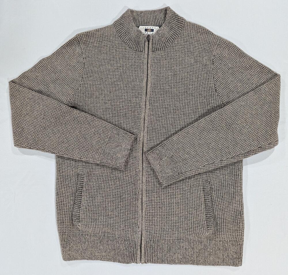 Joseph Abboud Sweater Mens 2XL Gray Full Zip Mock Neck Wool Nylon Knit